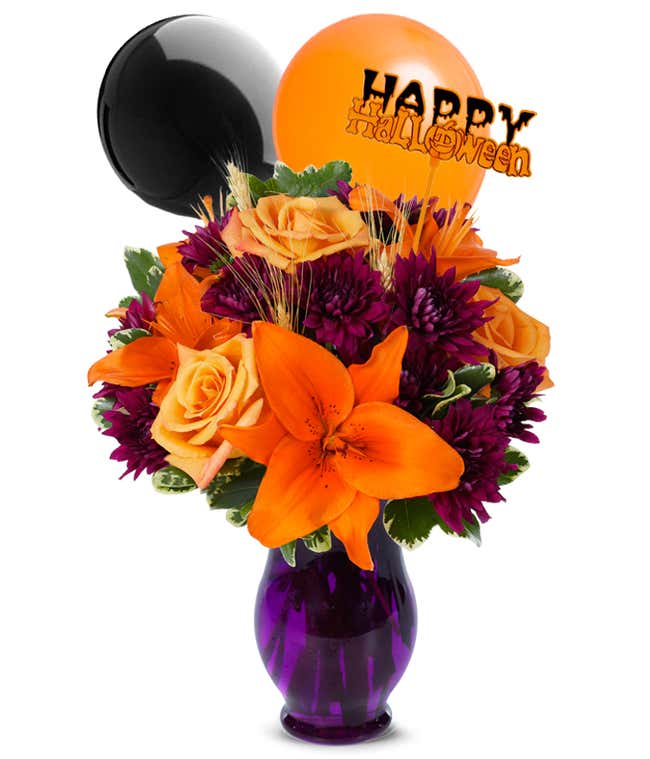 Orange flower halloween flowers with balloons