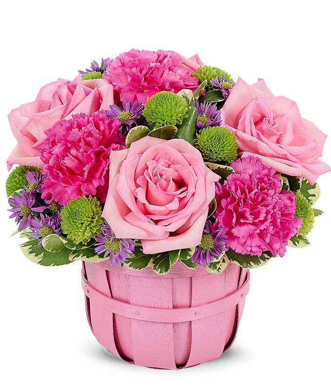 Pink Floral Spring Basket Bouquet