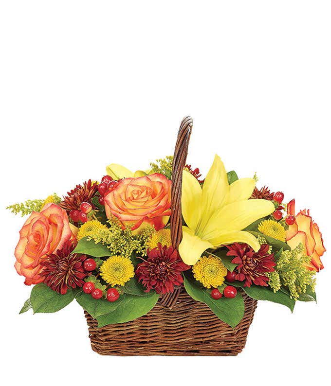 Thanksgiving flowers in a basket