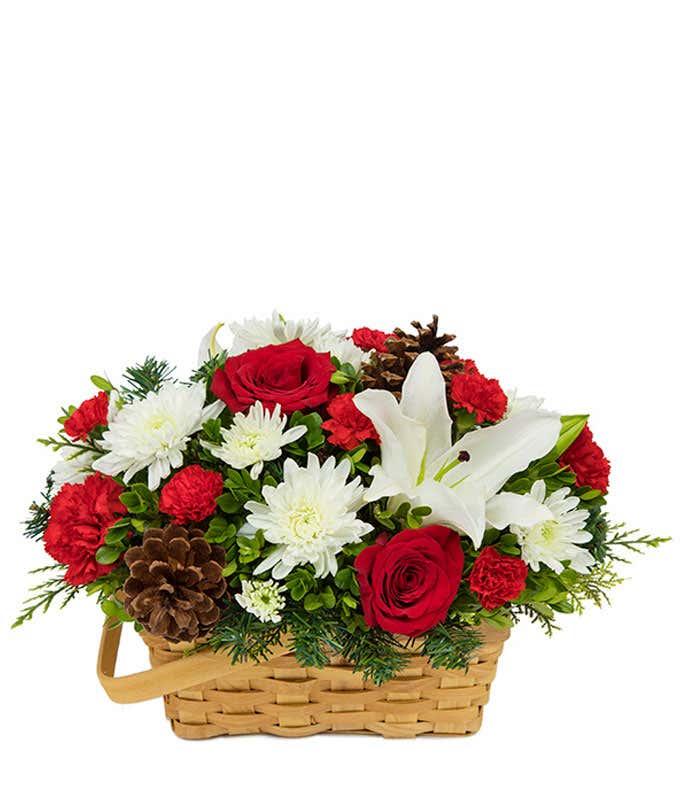 Christmas flower basket arrangement 