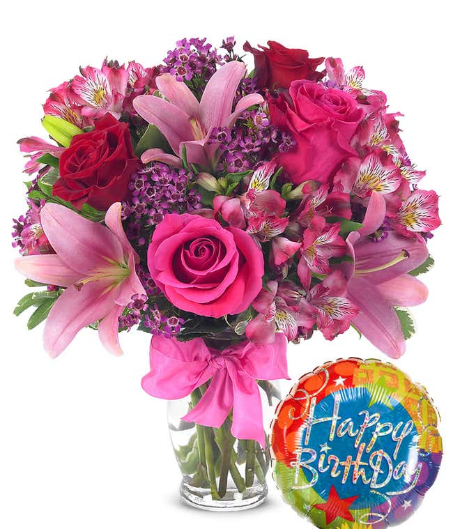 Happy Birthday balloon delivered with love flowers