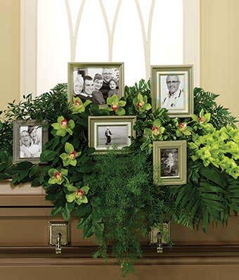 Casket Spray with green orchids, salal and gladiolus