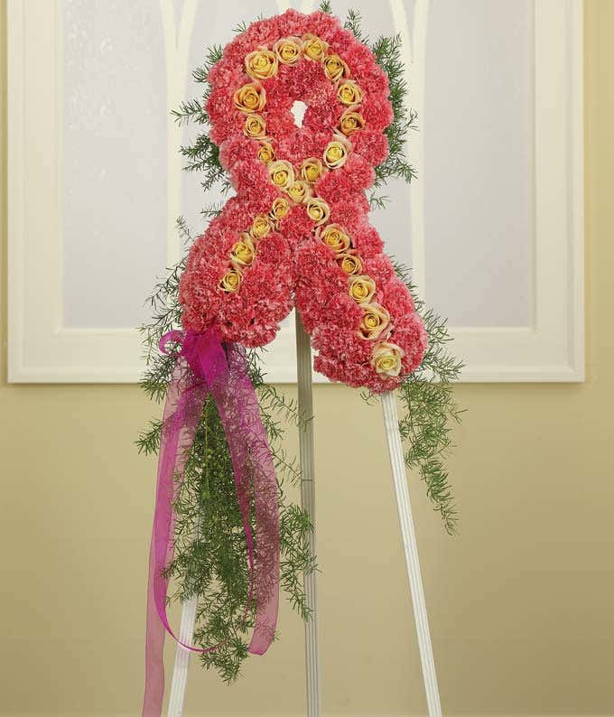 Breast cancer ribbon standing spray