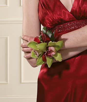 Green orchid wrist corsage