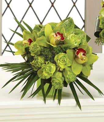 Bridal bouquet with green roses, orchids and hydrangea delivered