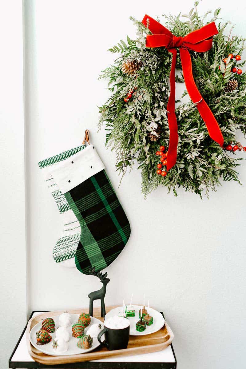 Holiday wreath hung up