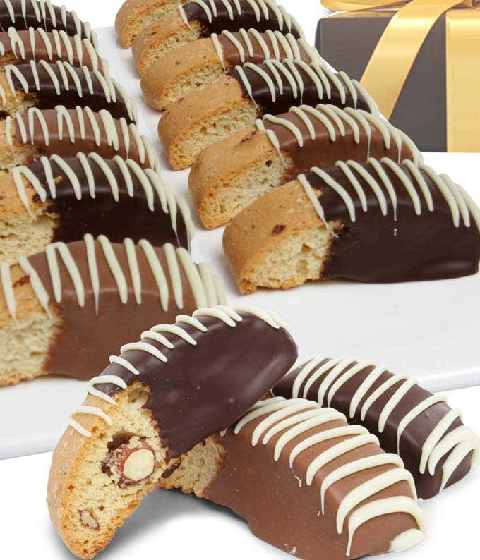 Belgian Chocolate Dipped Biscotti Assortment - 12 Pieces