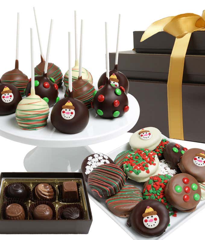 Festive Holiday Belgian Chocolate Covered Gift Tower 
