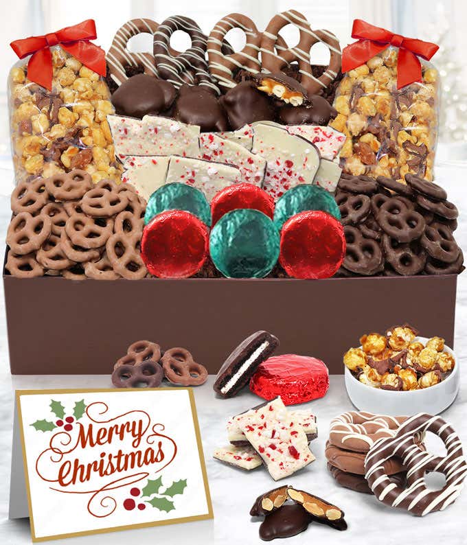 Merry Christmas Belgian Chocolate Covered Snack Tray Box