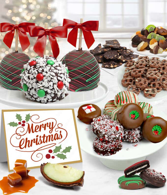 Merry Christmas Belgian Chocolate Covered Fruit Gift Basket