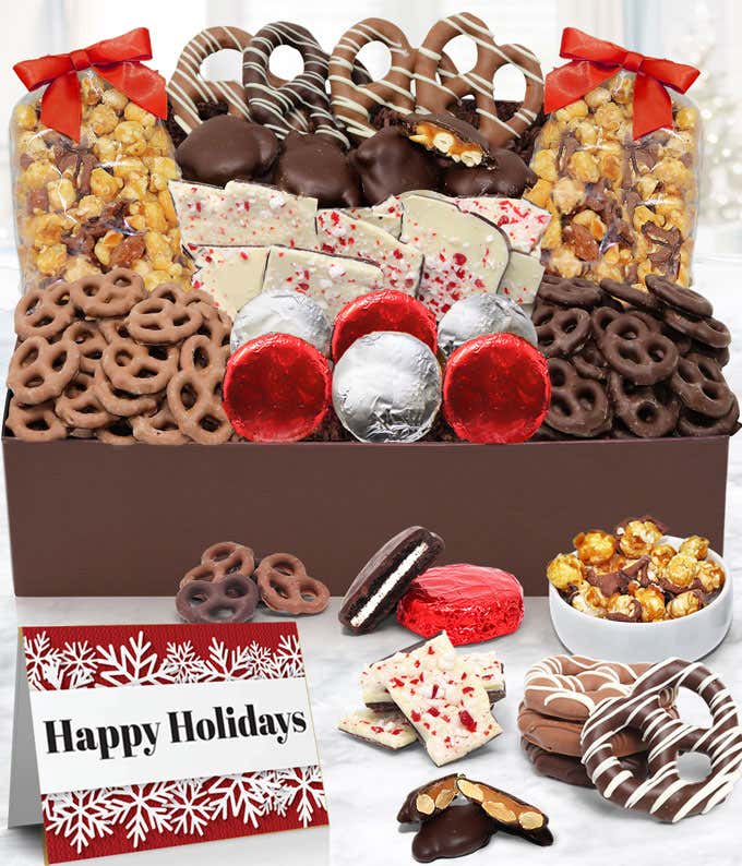 Happy Holidays Belgian Chocolate Covered Snack Tray