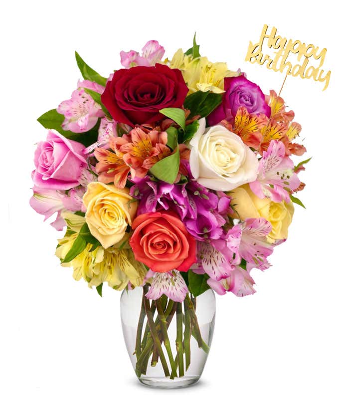 Roses and alstroemeria arranged in assorted colors