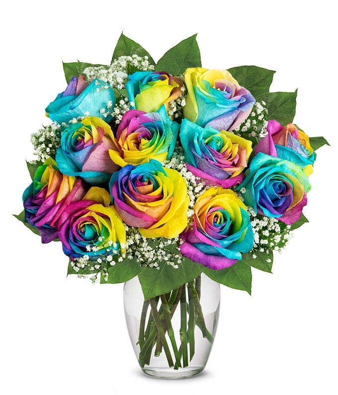 One Dozen Colorful Tie-Dye Roses