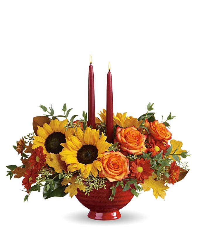 Burgundy flower candle centerpiece