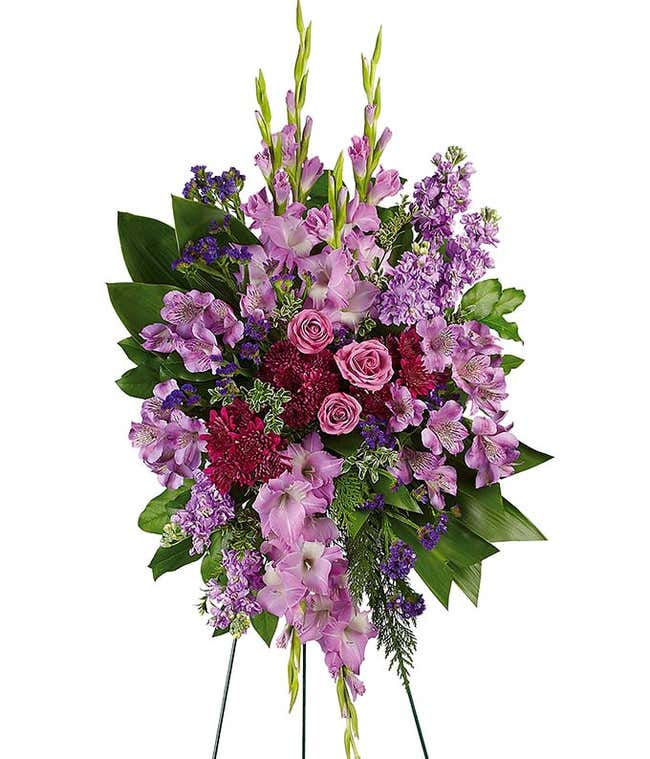 Purple flower standing funeral spray