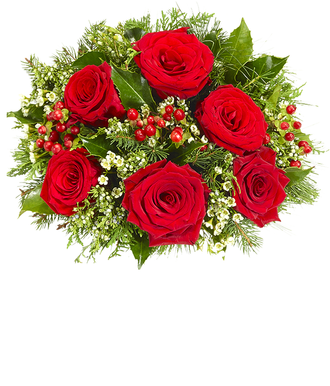 Partial image of Red roses with red hypericum berries without vase